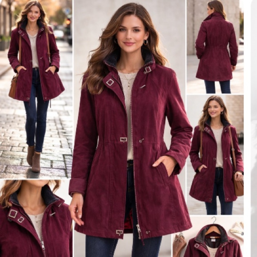 Fleet Street Brown Full Zip Toggle Button Raincoa… - image 2